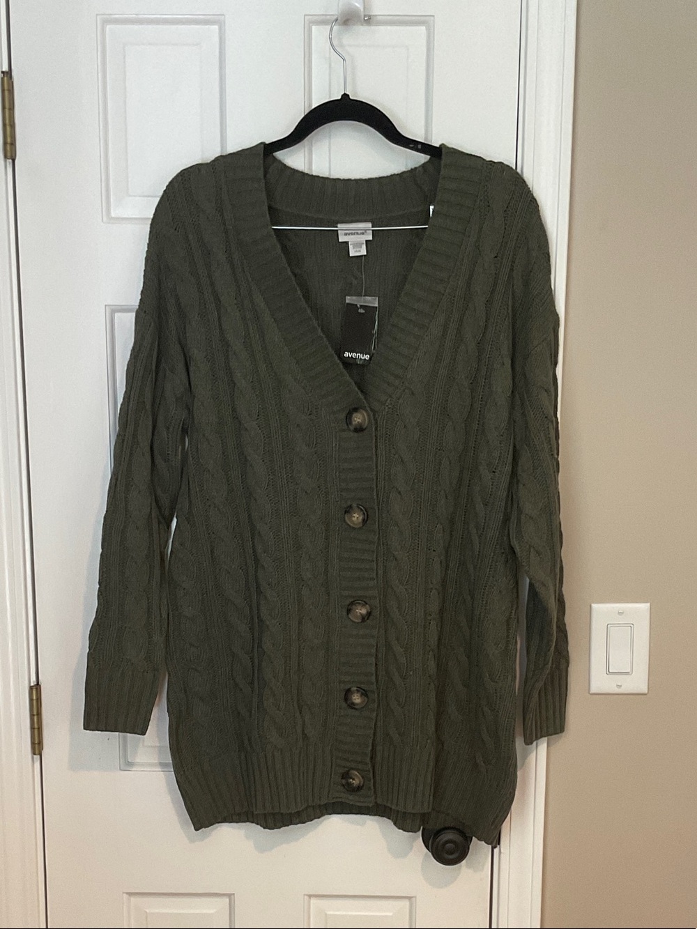 Avenue Olive Cable-Knit Button Cardigan